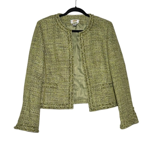 Talbots Blazer Jacket Green and Black Tweed Size 4 Made of Italian Fabric Career - Picture 1 of 12